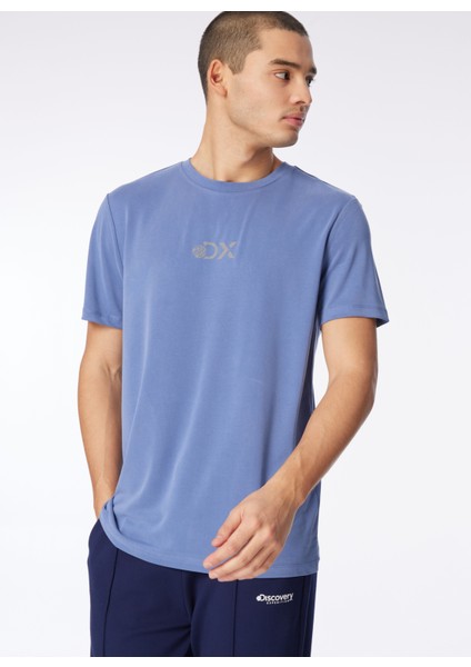 Indigo Erkek Bisiklet Yaka Relaxed Baskılı T-Shirt D4SM-TST3282