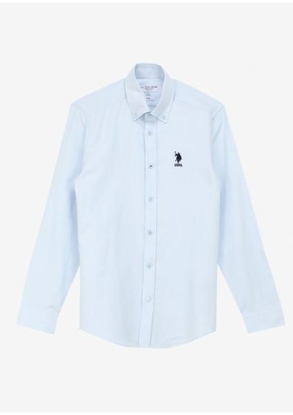 Slim Fit Düğmeli Yaka Açık Mavi Erkek Gömlek NOVA024Y