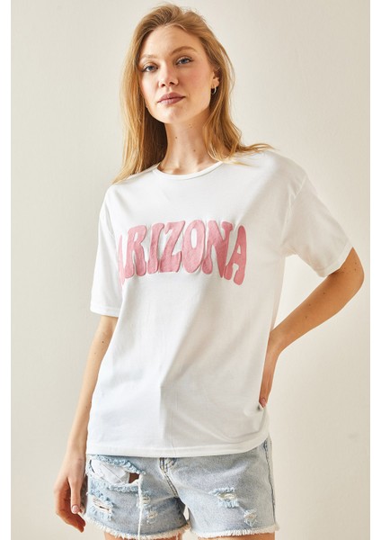 Pembe Bisiklet Yaka Yazılı T-Shirt 5YXK1-48234-20 modelleri