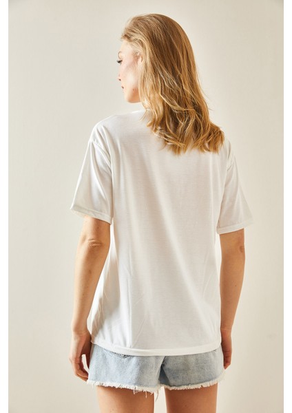 Pembe Bisiklet Yaka Yazılı T-Shirt 5YXK1-48234-20 indirimleri