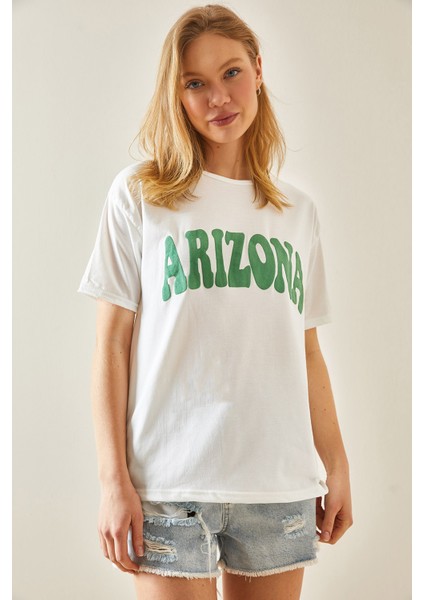 Yeşil Bisiklet Yaka Yazılı T-Shirt 5YXK1-48234-08