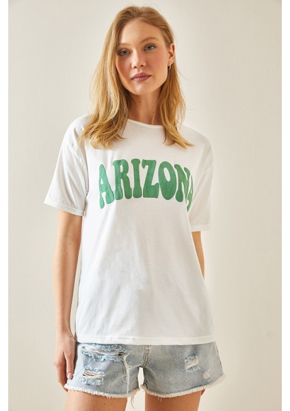 Yeşil Bisiklet Yaka Yazılı T-Shirt 5YXK1-48234-08 fiyatları