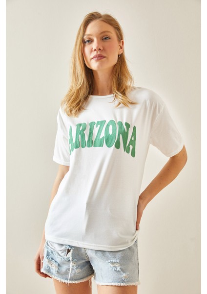 Yeşil Bisiklet Yaka Yazılı T-Shirt 5YXK1-48234-08 modelleri