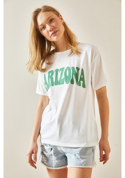 Yeşil Bisiklet Yaka Yazılı T-Shirt 5YXK1-48234-08 fırsatları