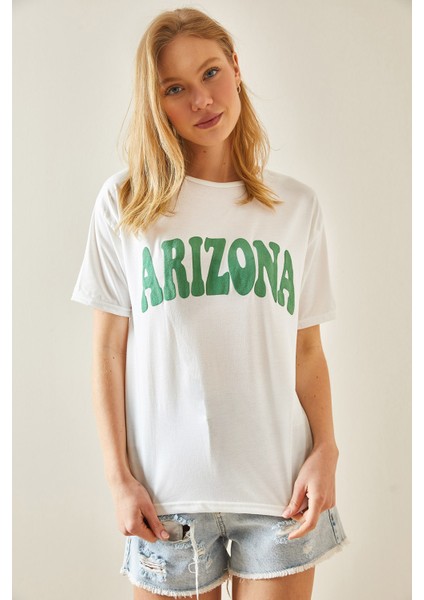 Yeşil Bisiklet Yaka Yazılı T-Shirt 5YXK1-48234-08 indirimleri