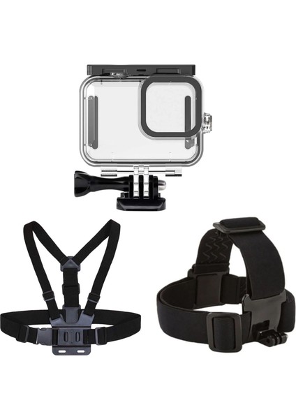 Gopro Hero 9 / 10 / 11 Black Uyumlu Housing Göğüs Bandı ve Kafa Bandı 3'lü Set