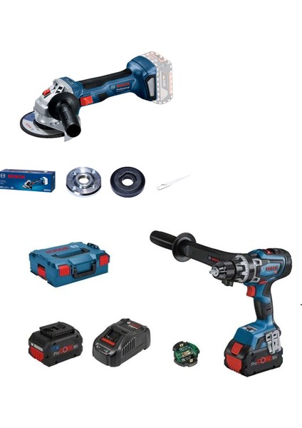 Gsr 18V-150 C Kömürsüz Şarjlı Matkap ( 150 Nm )+ Gws 180-LI ( 125 mm ) Avuç Içi Taşlama + 2 Adet 8 Ah Pro Core Akü + 1 Adet Dolum Cihazı