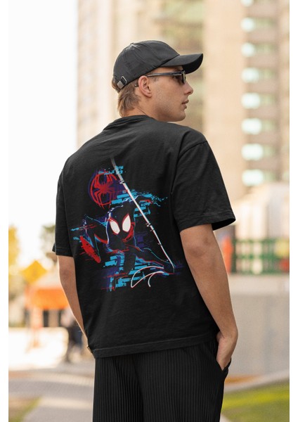 Spiderman Logo Sırt Baskılı Tişört, Erkek-Kadın Oversize Örümcek Adam Baskılı Tshirt