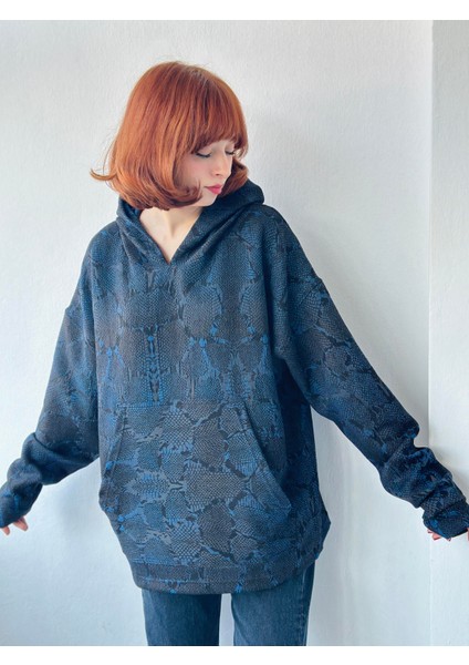 Oversize Kapüşonlu Sweatshirt Unisex Lacivert