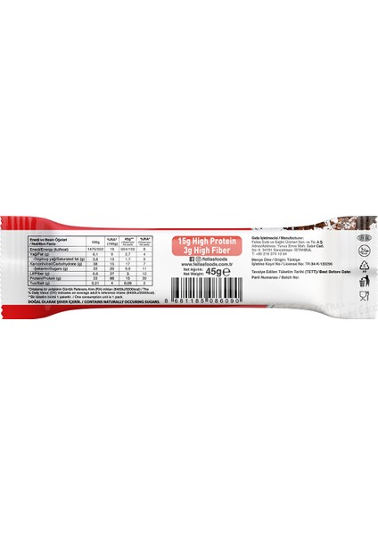 Yüksek Protein Bar - Hindistan Cevizi ve Kakaolu 45 gr x 12 Adet 