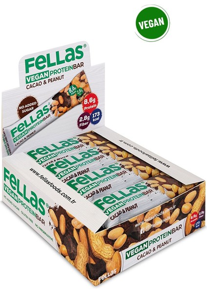 Vegan Protein Bar -  Yer Fıstığı ve Kakaolu 40G x 12 Adet