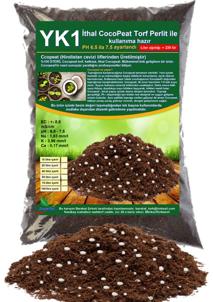 20 Lt- Yk1 Cocopeat Torf Perlit ile Bitki, Çiçek ve Sebze Için Toprak