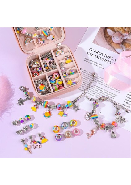 Renkli Kristal Boncuklu Bilezik Diy Çocuk Takı Tek Boynuzlu At Hediye Kutusu Takı Seti (Yurt Dışından)