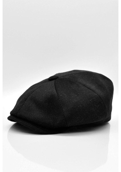 Erkek Şapka Siyah Yün Kasket Flat Cap