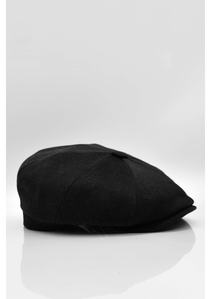 Erkek Şapka Siyah Yün Kasket Flat Cap
