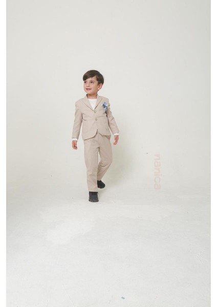 03-08 Yaş Erkek Çocuk Bej Renk Keten Ceket Pantolon Takım