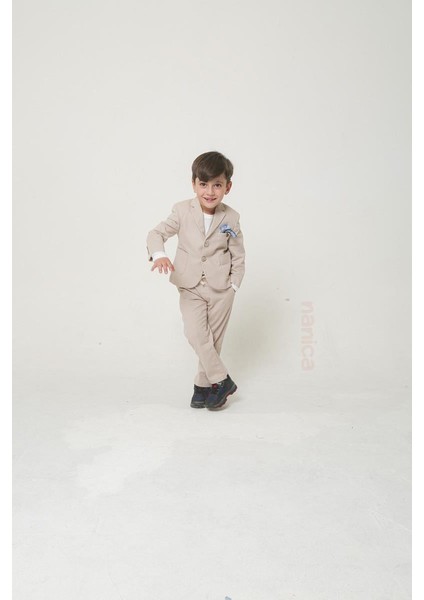 03-08 Yaş Erkek Çocuk Bej Renk Keten Ceket Pantolon Takım fiyatları