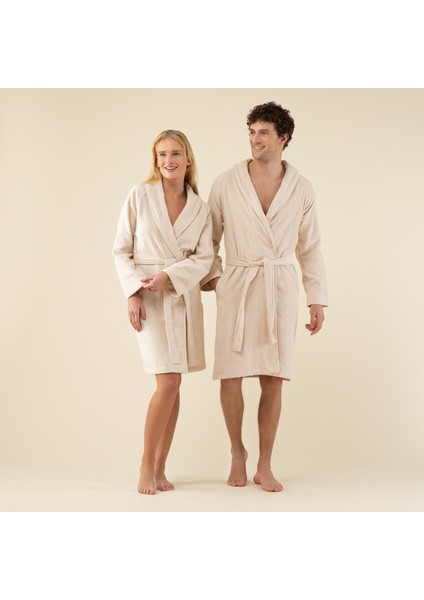 Solid Unisex Bornoz Ekru
