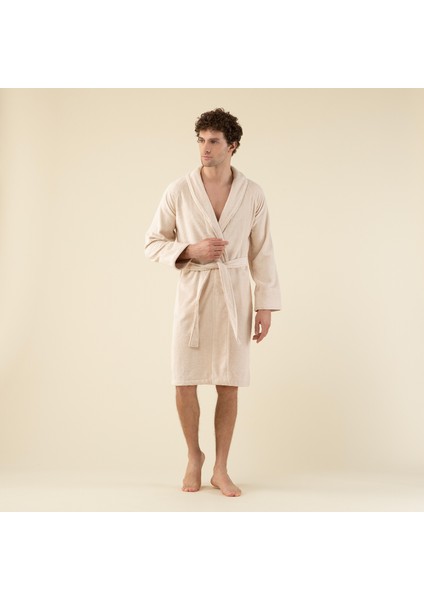 Solid Unisex Bornoz Ekru