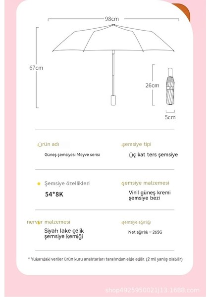 Ww Sevimli Meyve Deseni Katlanır Kadın Şemsiye - Pembe (Yurt Dışından) modelleri