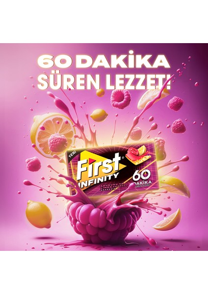 Infinity 60 Dakika Ahududu & Limon Aromalı Şekersiz Sakız - 12 Adet