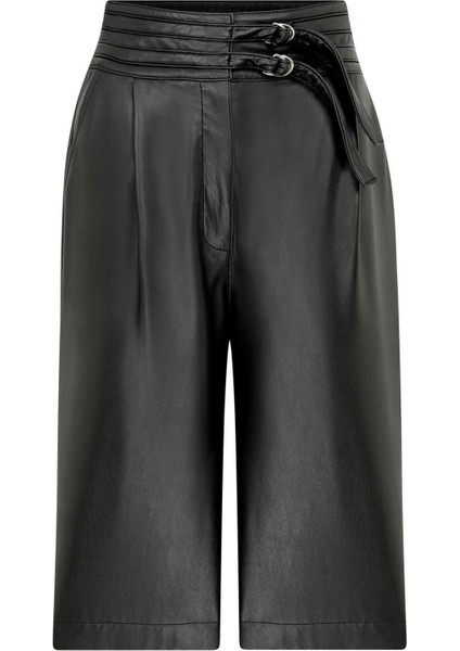 Deri Görünümlü Bermuda Kadın Pantolon Siyah K2212078_001