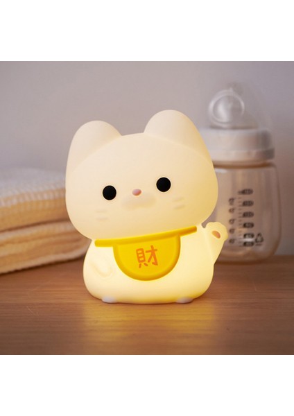 Fortune Kedi Gece Lambası Kedi Yatak Odası Uyku Lambası Pat Lamba Silikon Lamba Başucu Lambası (Yurt Dışından)