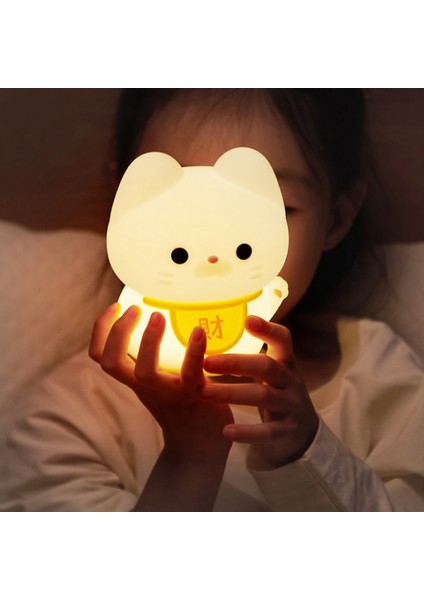Fortune Kedi Gece Lambası Kedi Yatak Odası Uyku Lambası Pat Lamba Silikon Lamba Başucu Lambası (Yurt Dışından)