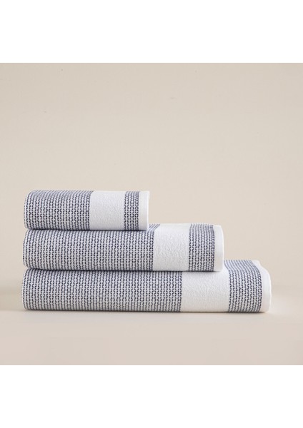 Albera Banyo Havlusu 85X150 cm Beyaz/marin Mavi