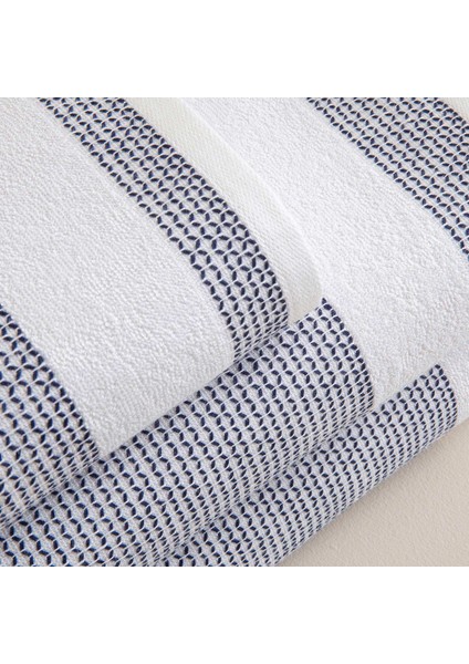 Albera Banyo Havlusu 85X150 cm Beyaz/marin Mavi