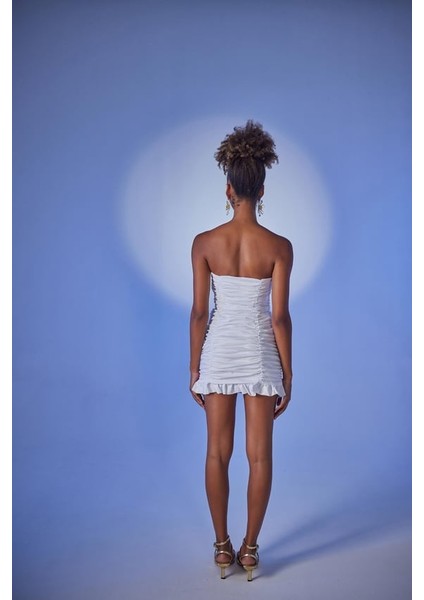 Mini Boy Straplez Drapeli Poplin Carla Elbise Beyaz fiyatları