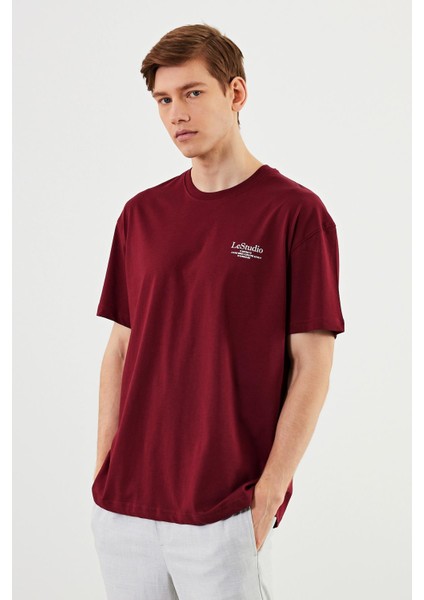 Leo Erkek Oversize Tshirt %100 Pamuk Bisiklet Yaka Baskı Detaylı Basic Tişört CMRE86