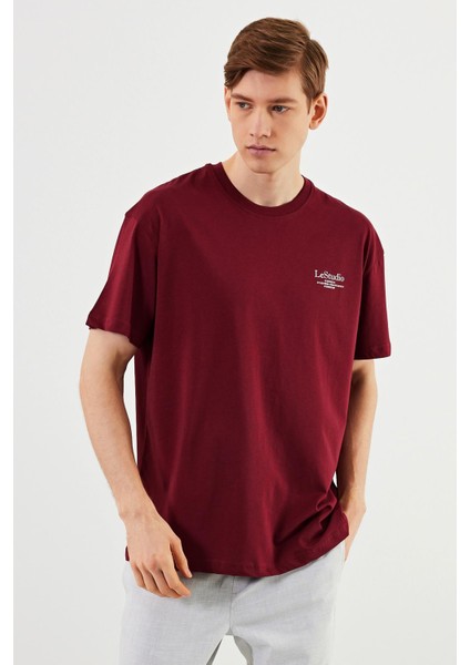 Leo Erkek Oversize Tshirt %100 Pamuk Bisiklet Yaka Baskı Detaylı Basic Tişört CMRE86