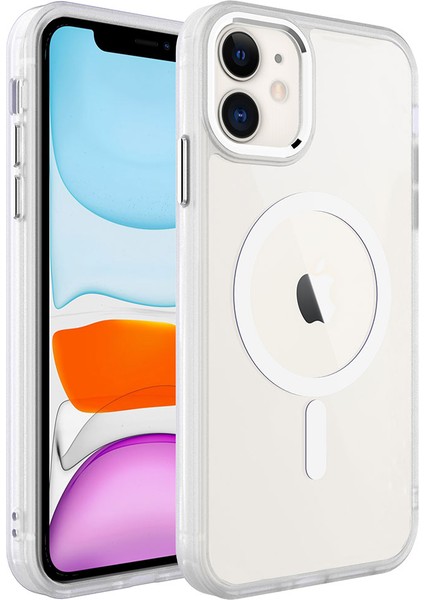 Apple iPhone 11 - Uyumlu Wireless Şarj Özellikli Bulut E-Ticaret Krom Magsafe Silikon Kapak-Renksiz