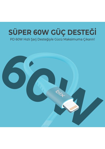 BXSC1CL 60W Type-C To Lightning Silikon Şarj ve Data Kablosu 1.2 Metre
