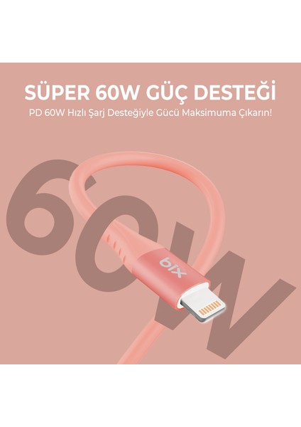 BXSC1CL 60W Type-C To Lightning Silikon Şarj ve Data Kablosu 1.2 Metre