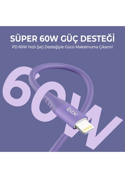 BXSC1CL 60W Type-C To Lightning Silikon Şarj ve Data Kablosu 1.2 Metre