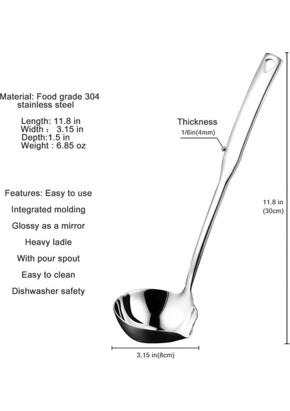 2x Mutfak Çorba Kepçesi 304 Paslanmaz Çelik Yumruk Aydınlık Ladell Kaşık Servis Için Dökme Borulu Kepçeler, 11.8 Inç (Yurt Dışından)