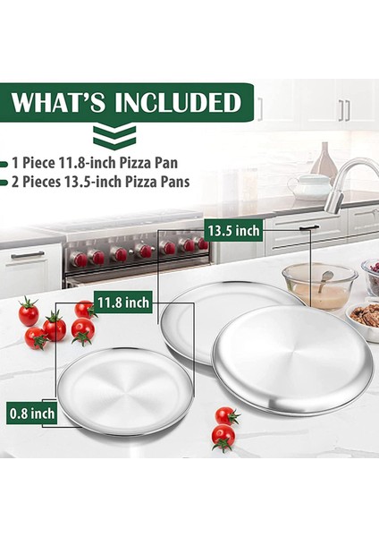 3 Adet Pişirme Pizza Tepsisi, 12 Inç ve 13.5 Inç Paslanmaz Çelik Pişirme Pizza Tepsisi, Pizza Kek, Barbekü Için Uygun (Yurt Dışından) fiyatları