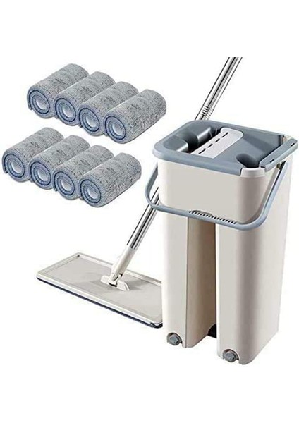 Zemin 360 Derece Dönebilen Teleskopik Saplı Kendi Kendini Temizleyen Düz Paspas, Mikrofiber Pedli ve Temizleme Kovası (Yurt Dışından)