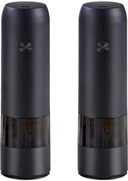 2x Elektrikli Otomatik Değirmen Biber ve Tuz Öğütücü USB Şarj Baharat Tuz Karabiber Öğütücü Ayarlanabilir (Siyah) (Yurt Dışından)