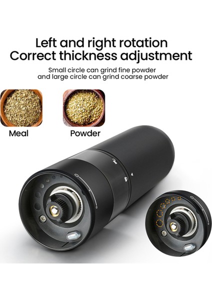 2x Elektrikli Otomatik Değirmen Biber ve Tuz Öğütücü USB Şarj Baharat Tuz Karabiber Öğütücü Ayarlanabilir (Siyah) (Yurt Dışından) modelleri