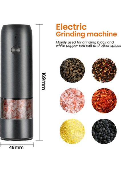 2x Elektrikli Otomatik Değirmen Biber ve Tuz Öğütücü USB Şarj Baharat Tuz Karabiber Öğütücü Ayarlanabilir (Siyah) (Yurt Dışından) fırsatları