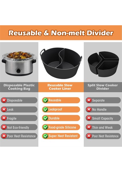 Yavaş Pişirici Bölücü Astarı Fit 6qt, Yeniden Kullanılabilir Silikon Bölücü, Kolay Temizlenebilir ve Bulaşık Makinesinde Yıkanabilir Oval Pişirme Astarı, Siyah (Yurt Dışından) fırsatları