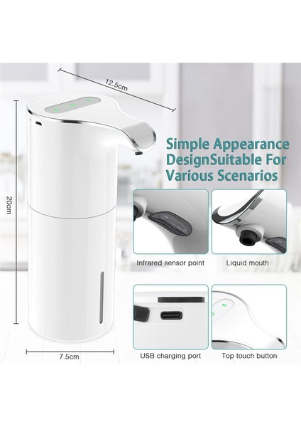 Sabunluk Otomatik - Fotoselli USB Şarj Edilebilir Elektrikli Sıvı Sabunluk Su Geçirmez Ayarlanabilir Hacim 450ML (Yurt Dışından)