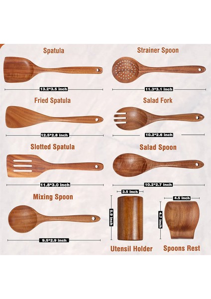 Yemek Pişirmek Için 18 Adet Tahta Kaşık, Mutfak Eşyaları Tutucusu ile Yemek Pişirmek Için Ahşap Mutfak Eşyaları, Tik Ahşap Mutfak Eşyaları Seti (Yurt Dışından) modelleri