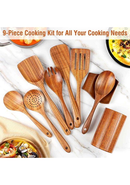 Yemek Pişirmek Için 18 Adet Tahta Kaşık, Mutfak Eşyaları Tutucusu ile Yemek Pişirmek Için Ahşap Mutfak Eşyaları, Tik Ahşap Mutfak Eşyaları Seti (Yurt Dışından) indirimleri