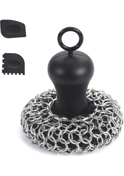 Dökme Demir Zincir Posta Scrubber + Tava, Paslanmaz Çelik Tava Temizleyici, Dökme Demir Tavalar Için Alet Siyah (Yurt Dışından)