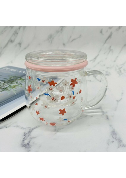 Sakura Kupa Cam Kupa Çay Demlik Filtresi ve Kapaklı Kiraz Çiçekleri Bardak Seti Çiçekleri Çiçek Çay Fincanı 300 ml Gözlük Içme (Yurt Dışından)