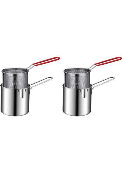 2x Paslanmaz Çelik Derin Kızartma Pot Tempura Patates Kızartması Fritöz Süzgeç ile Tavuk Kızarmış Tavalar Mutfak Pişirme Aracı (Yurt Dışından)